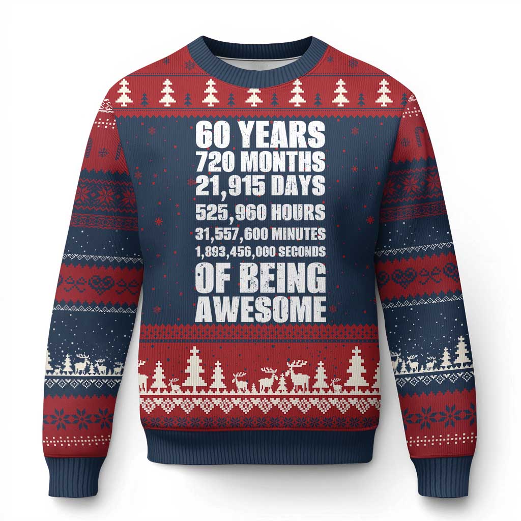 Cheers To 60 Years Birthday Ugly Christmas Sweater Sixty Years Of Awesome TS12 Navy Red Print Your Wear