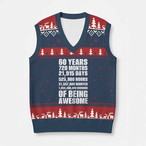Cheers To 60 Years Birthday V-Neck Knit Sweater Vest Sixty Years Of Awesome TS12 Navy Red Print Your Wear