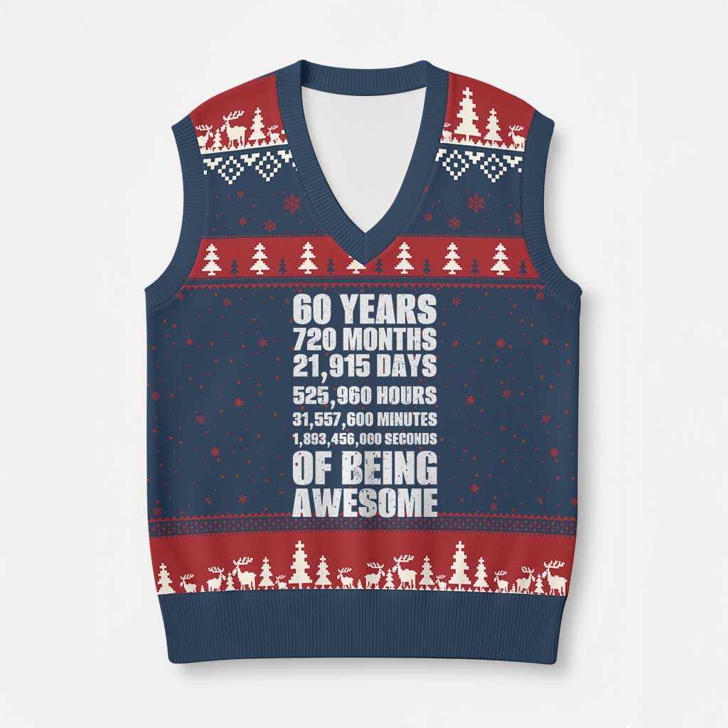 Cheers To 60 Years Birthday V-Neck Knit Sweater Vest Sixty Years Of Awesome TS12 Navy Red Print Your Wear
