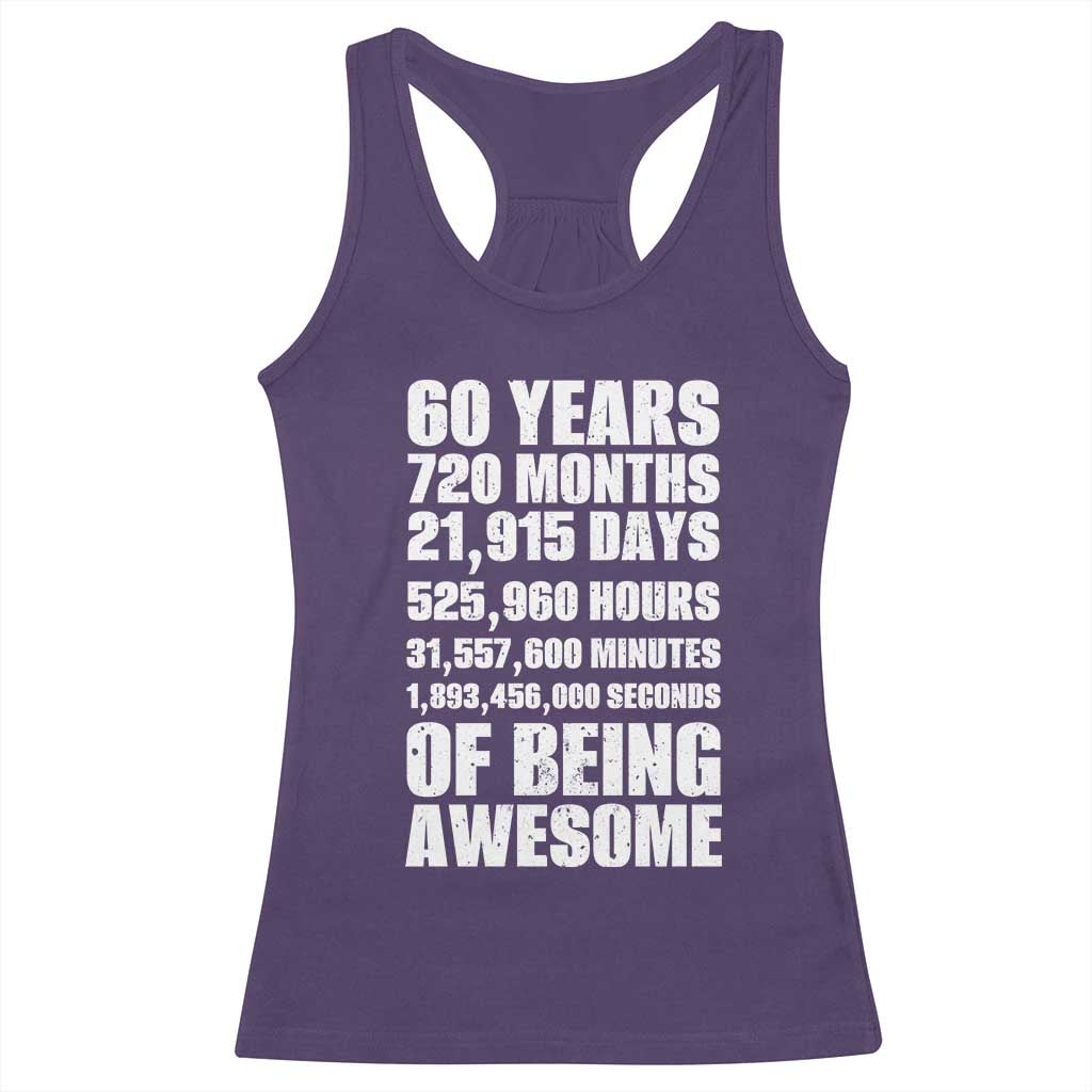 Cheers To 60 Years Birthday Racerback Tank Top Sixty Years Of Awesome TS12 Purple Print Your Wear