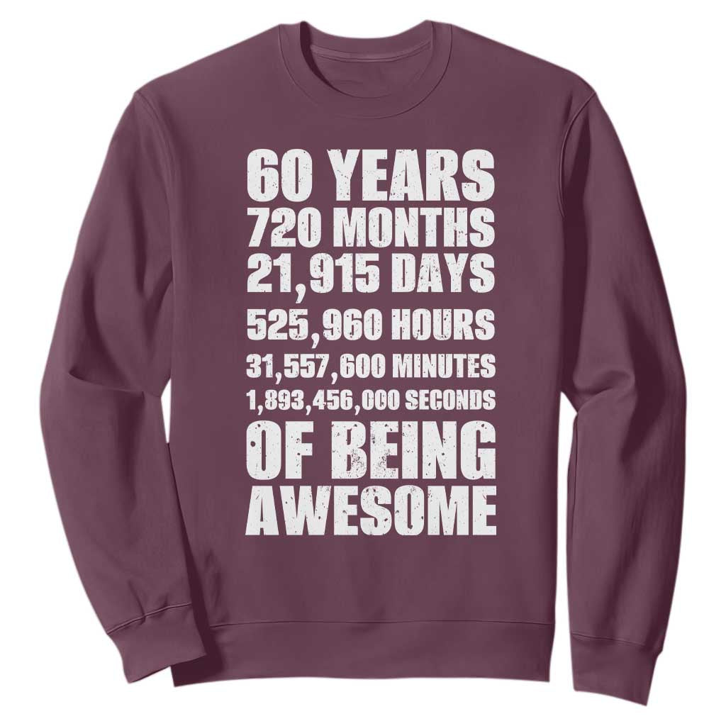 Cheers To 60 Years Birthday Sweatshirt Sixty Years Of Awesome TS12 Maroon Print Your Wear