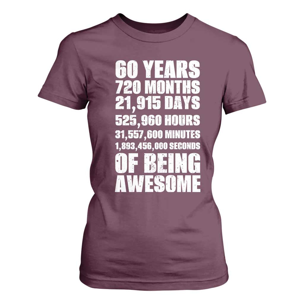 Cheers To 60 Years Birthday T Shirt For Women Sixty Years Of Awesome TS12 Maroon Print Your Wear