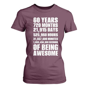 Cheers To 60 Years Birthday T Shirt For Women Sixty Years Of Awesome TS12 Maroon Print Your Wear