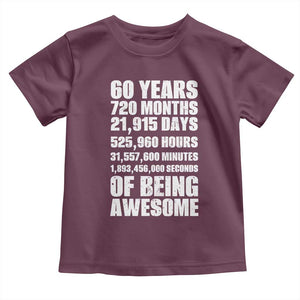 Cheers To 60 Years Birthday Toddler T Shirt Sixty Years Of Awesome TS12 Maroon Print Your Wear