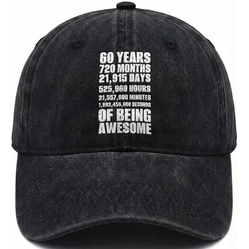 Cheers To 60 Years Birthday Washed Cotton Baseball Cap Sixty Years Of Awesome TS12 Print Your Wear