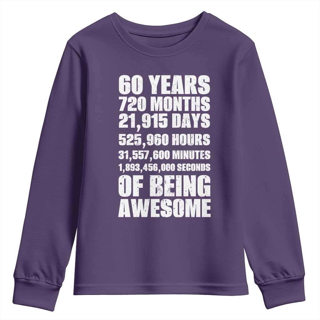 Cheers To 60 Years Birthday Youth Sweatshirt Sixty Years Of Awesome TS12 Purple Print Your Wear