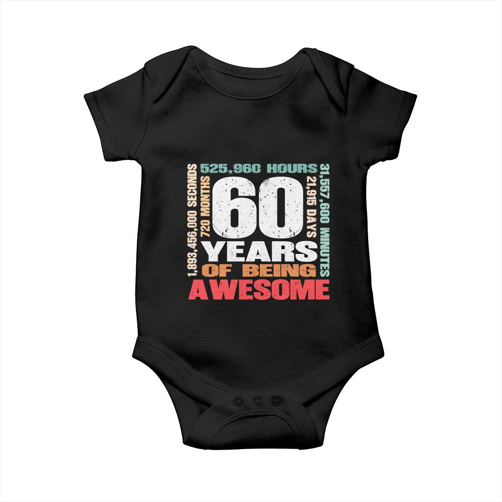 Retro 60 Years Of Being Awesome Baby Onesie 60th Birthday Gift Idea TS12 Black Print Your Wear