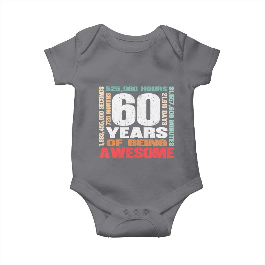 Retro 60 Years Of Being Awesome Baby Onesie 60th Birthday Gift Idea TS12 Charcoal Print Your Wear