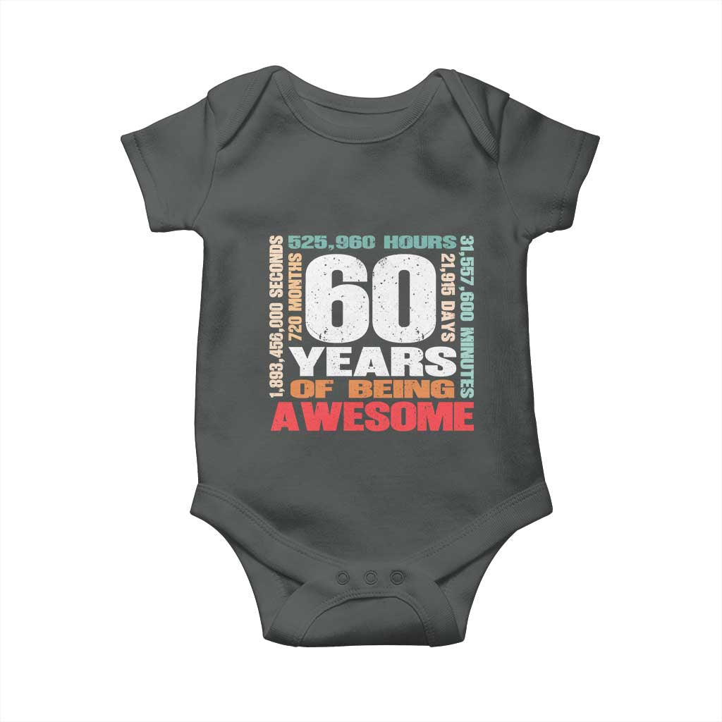 Retro 60 Years Of Being Awesome Baby Onesie 60th Birthday Gift Idea TS12 Dark Heather Print Your Wear