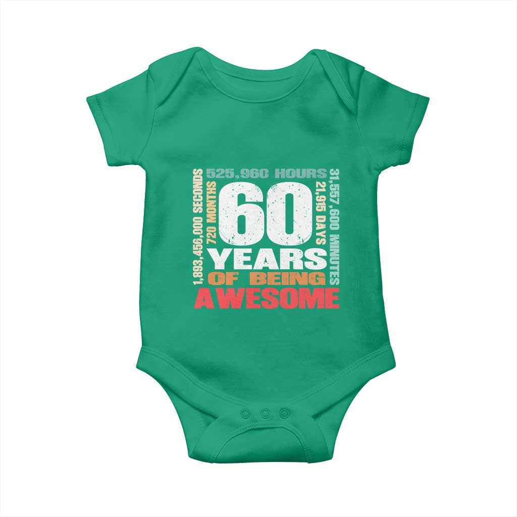 Retro 60 Years Of Being Awesome Baby Onesie 60th Birthday Gift Idea TS12 Irish Green Print Your Wear
