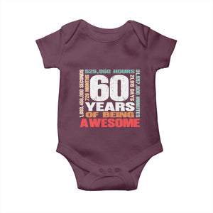 Retro 60 Years Of Being Awesome Baby Onesie 60th Birthday Gift Idea TS12 Maroon Print Your Wear