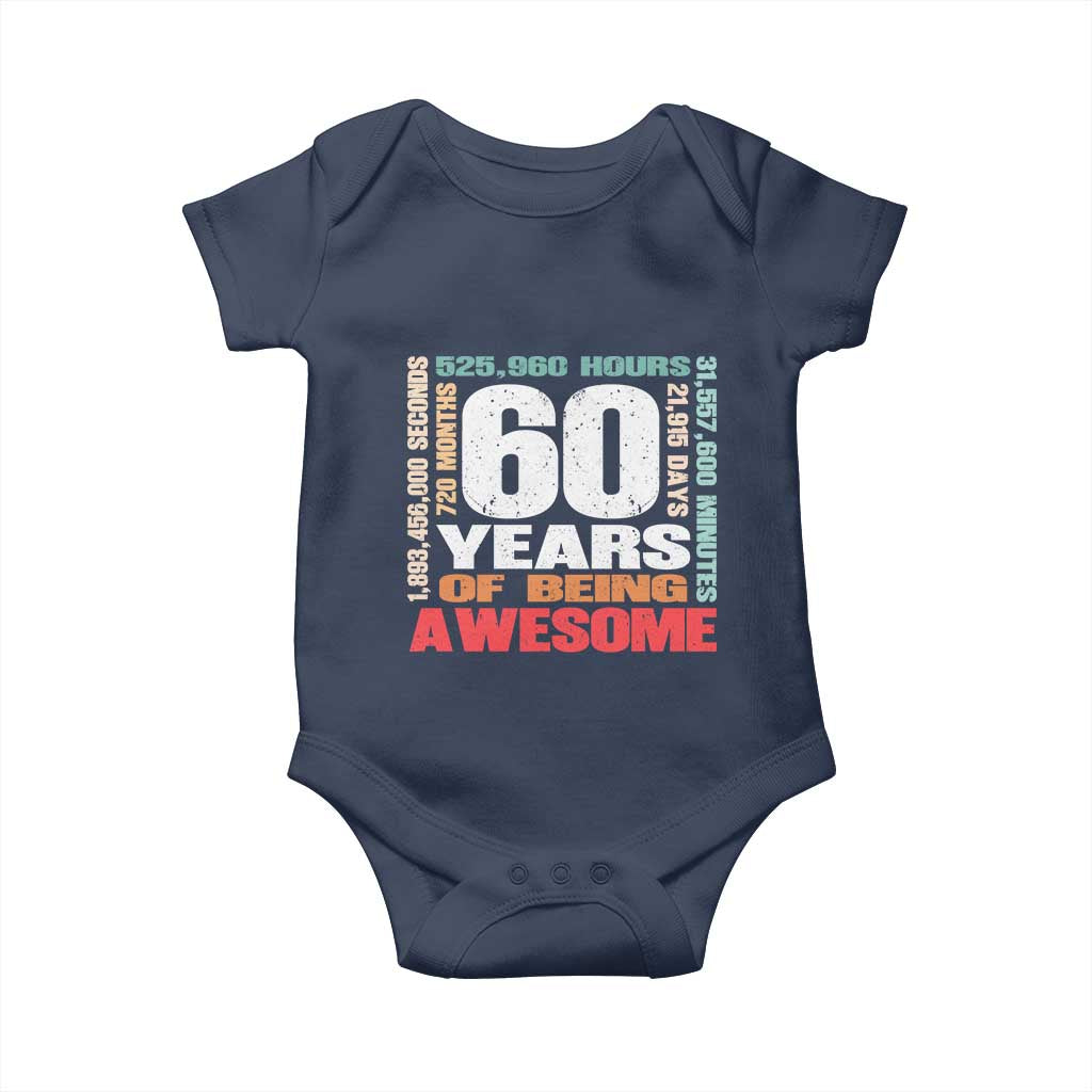 Retro 60 Years Of Being Awesome Baby Onesie 60th Birthday Gift Idea TS12 Navy Print Your Wear