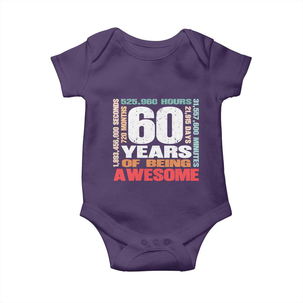Retro 60 Years Of Being Awesome Baby Onesie 60th Birthday Gift Idea TS12 Purple Print Your Wear
