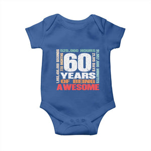 Retro 60 Years Of Being Awesome Baby Onesie 60th Birthday Gift Idea TS12 Royal Blue Print Your Wear