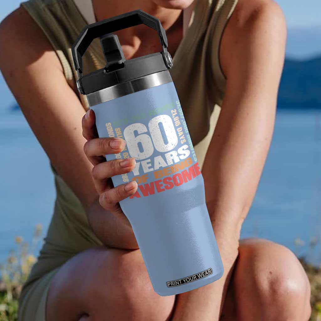 Retro 60 Years Of Being Awesome Flip Straw Tumbler 60th Birthday Gift Idea TS12 One Size: 30 oz Light Blue Print Your Wear