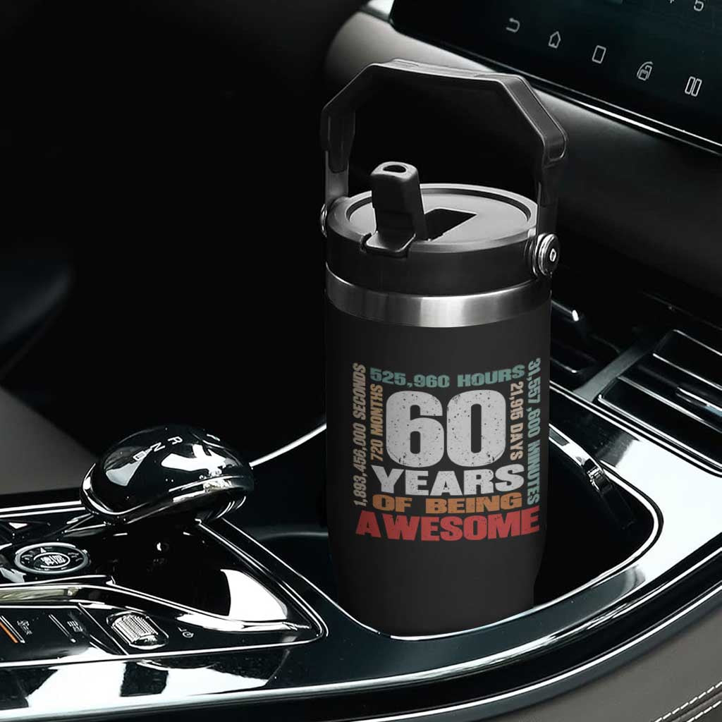 Retro 60 Years Of Being Awesome Flip Straw Tumbler 60th Birthday Gift Idea TS12 Print Your Wear
