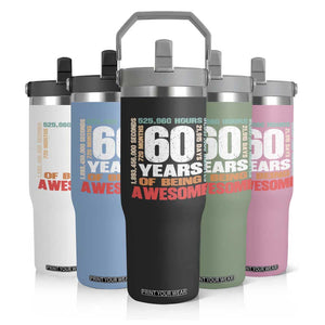 Retro 60 Years Of Being Awesome Flip Straw Tumbler 60th Birthday Gift Idea TS12 Print Your Wear