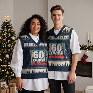 Retro 60 Years Of Being Awesome V-Neck Knit Sweater Vest 60th Birthday Gift Idea TS12 Navy Beige Print Your Wear