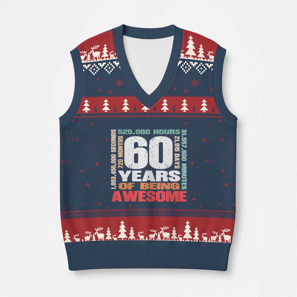 Retro 60 Years Of Being Awesome V-Neck Knit Sweater Vest 60th Birthday Gift Idea TS12 Navy Red Print Your Wear