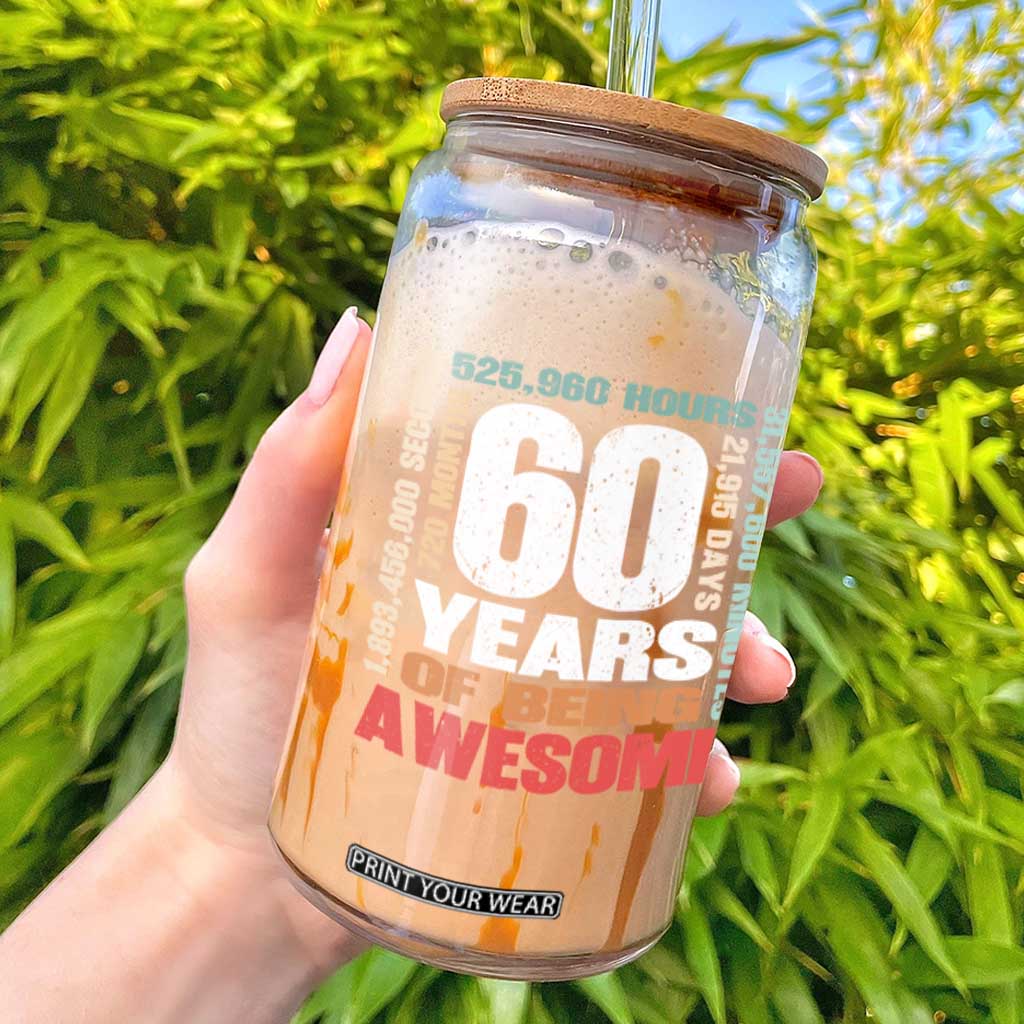Retro 60 Years Of Being Awesome Glass Can 60th Birthday Gift Idea TS12 Black Print Your Wear