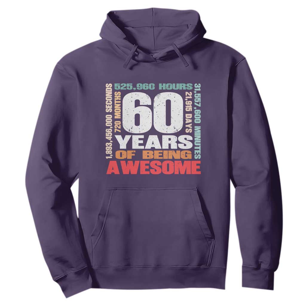 Retro 60 Years Of Being Awesome Hoodie 60th Birthday Gift Idea TS12 Purple Print Your Wear