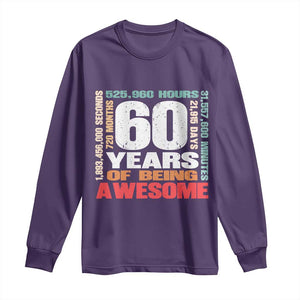 Retro 60 Years Of Being Awesome Long Sleeve Shirt 60th Birthday Gift Idea TS12 Purple Print Your Wear