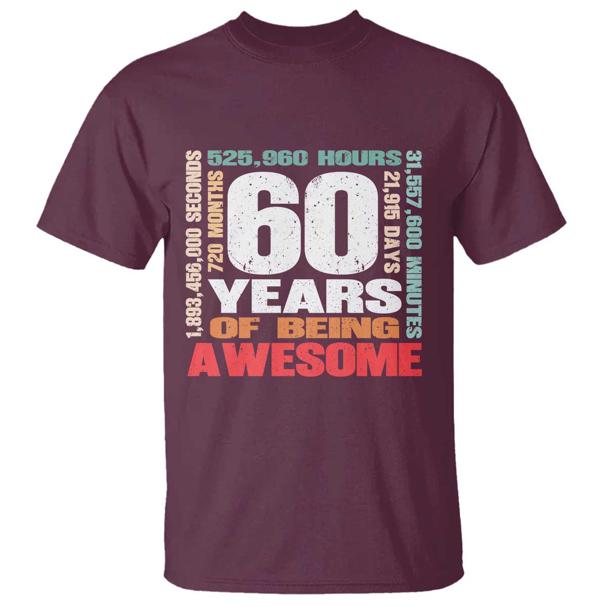 Retro 60 Years Of Being Awesome T Shirt 60th Birthday Gift Idea TS12 Maroon Print Your Wear
