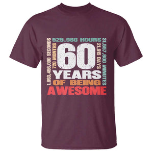 Retro 60 Years Of Being Awesome T Shirt 60th Birthday Gift Idea TS12 Maroon Print Your Wear
