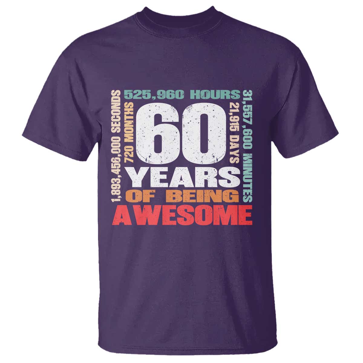 Retro 60 Years Of Being Awesome T Shirt 60th Birthday Gift Idea TS12 Purple Print Your Wear