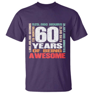 Retro 60 Years Of Being Awesome T Shirt 60th Birthday Gift Idea TS12 Purple Print Your Wear