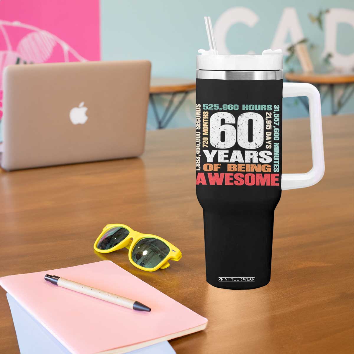 Retro 60 Years Of Being Awesome Tumbler With Handle 60th Birthday Gift Idea TS12 Print Your Wear
