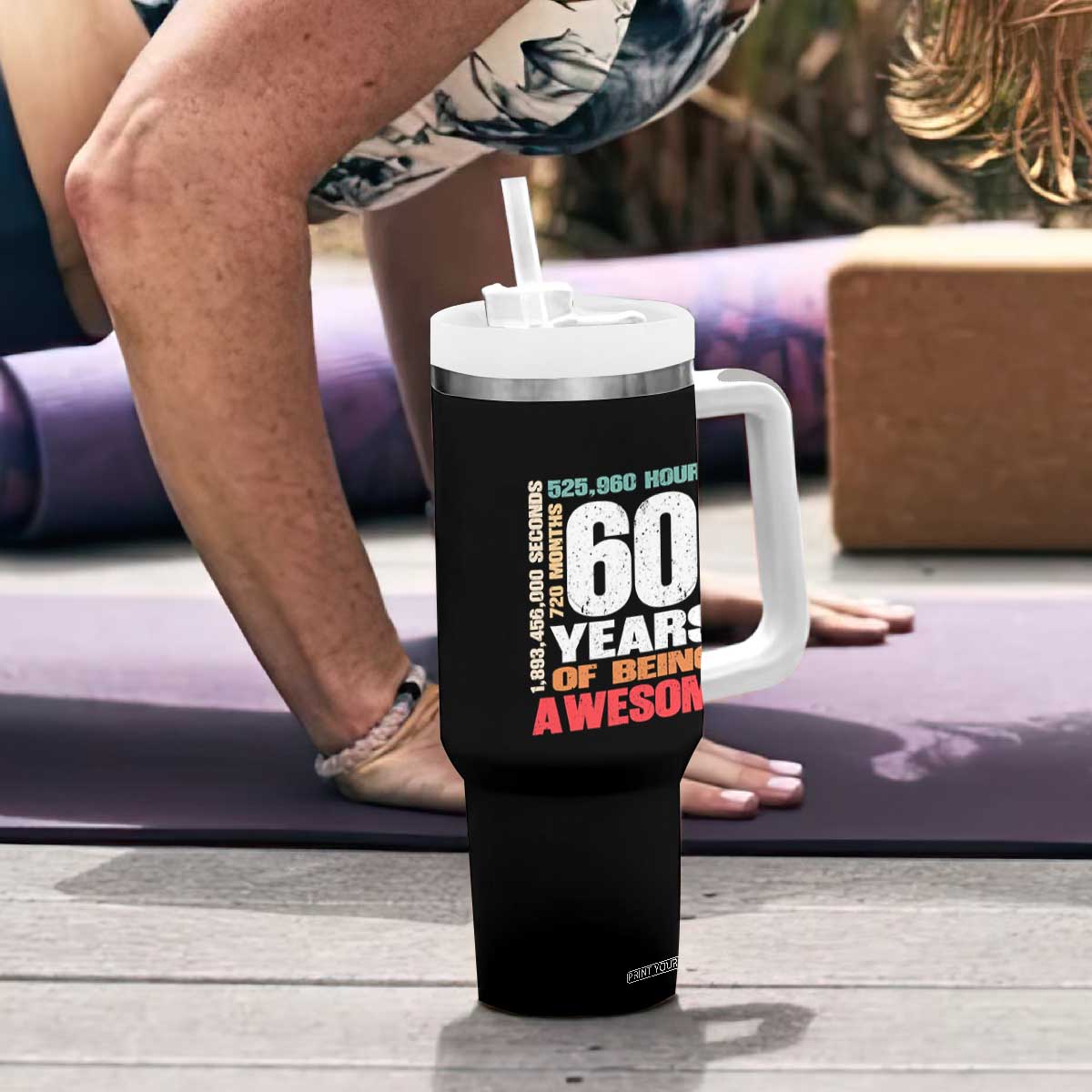 Retro 60 Years Of Being Awesome Tumbler With Handle 60th Birthday Gift Idea TS12 Print Your Wear
