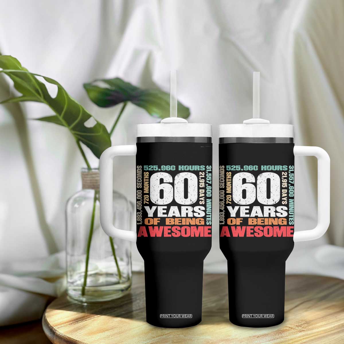 Retro 60 Years Of Being Awesome Tumbler With Handle 60th Birthday Gift Idea TS12 Print Your Wear