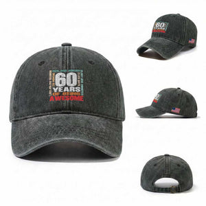Retro 60 Years Of Being Awesome Washed Cotton Baseball Cap 60th Birthday Gift Idea TS12 Washed Cap Universal Fit Dark Green Print Your Wear
