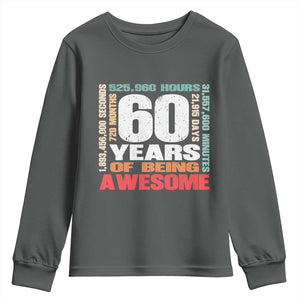 Retro 60 Years Of Being Awesome Youth Sweatshirt 60th Birthday Gift Idea TS12 Dark Heather Print Your Wear