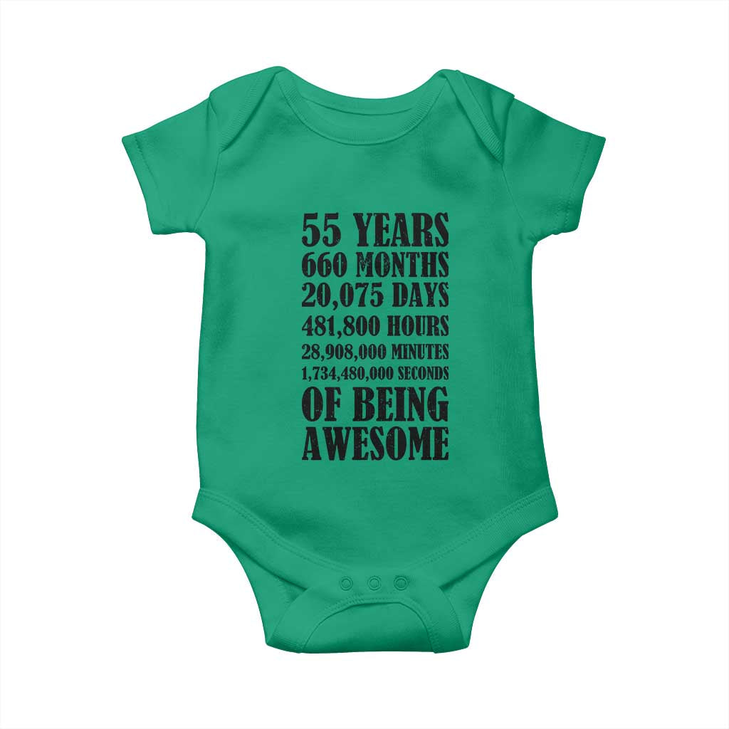 55th Milestone Birthday Baby Onesie 55 Years Of Being Awesome Graphic TS12 Irish Green Print Your Wear