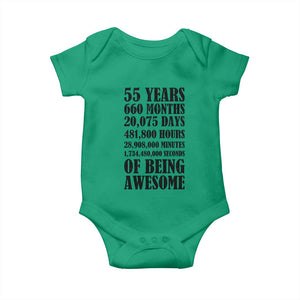 55th Milestone Birthday Baby Onesie 55 Years Of Being Awesome Graphic TS12 Irish Green Print Your Wear