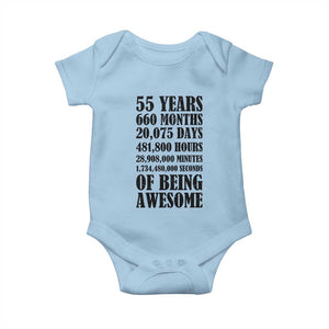 55th Milestone Birthday Baby Onesie 55 Years Of Being Awesome Graphic TS12 Light Blue Print Your Wear