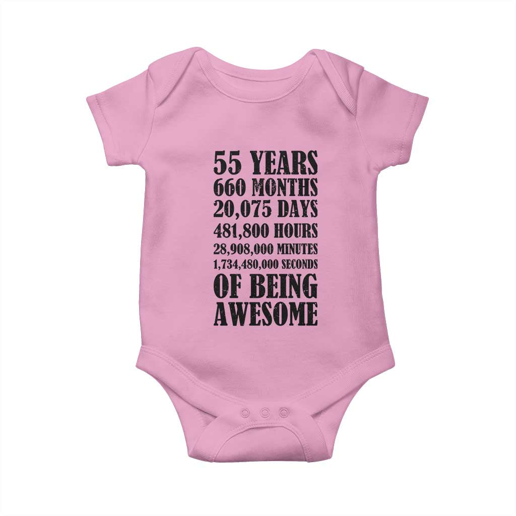 55th Milestone Birthday Baby Onesie 55 Years Of Being Awesome Graphic TS12 Light Pink Print Your Wear