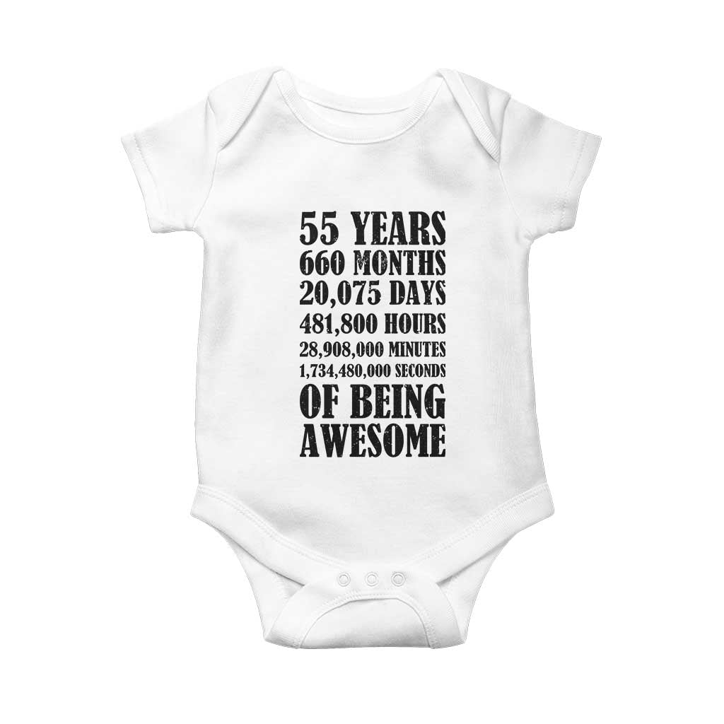 55th Milestone Birthday Baby Onesie 55 Years Of Being Awesome Graphic TS12 White Print Your Wear