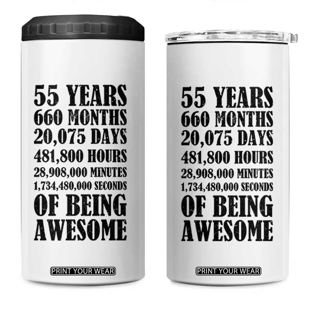 55th Milestone Birthday 4 in 1 Can Cooler Tumbler 55 Years Of Being Awesome Graphic TS12 One Size: 16 oz White Print Your Wear