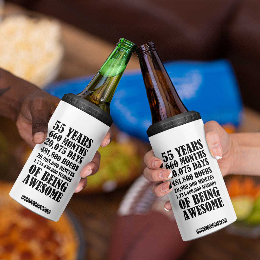 55th Milestone Birthday 4 in 1 Can Cooler Tumbler 55 Years Of Being Awesome Graphic TS12 Print Your Wear
