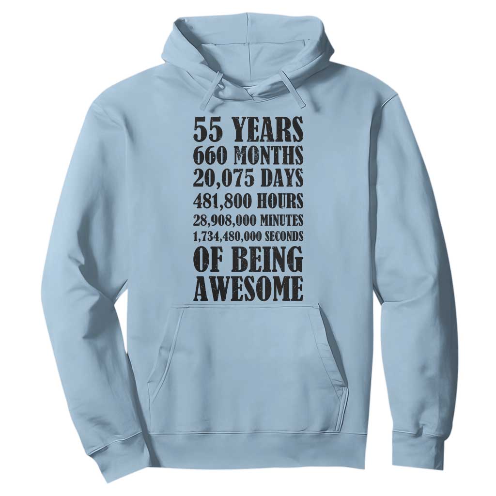 55th Milestone Birthday Hoodie 55 Years Of Being Awesome Graphic TS12 Light Blue Print Your Wear