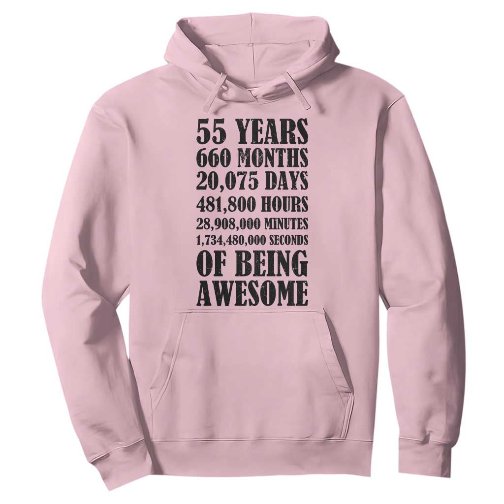 55th Milestone Birthday Hoodie 55 Years Of Being Awesome Graphic TS12 Light Pink Print Your Wear