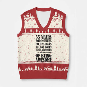 55th Milestone Birthday V-Neck Knit Sweater Vest 55 Years Of Being Awesome Graphic TS12 Beige Red Print Your Wear