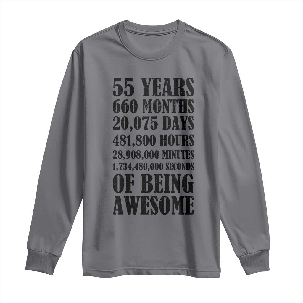55th Milestone Birthday Long Sleeve Shirt 55 Years Of Being Awesome Graphic TS12 Charcoal Print Your Wear