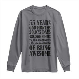 55th Milestone Birthday Long Sleeve Shirt 55 Years Of Being Awesome Graphic TS12 Charcoal Print Your Wear