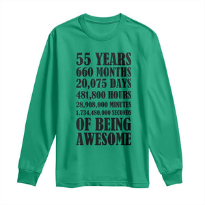 55th Milestone Birthday Long Sleeve Shirt 55 Years Of Being Awesome Graphic TS12 Irish Green Print Your Wear