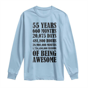 55th Milestone Birthday Long Sleeve Shirt 55 Years Of Being Awesome Graphic TS12 Light Blue Print Your Wear