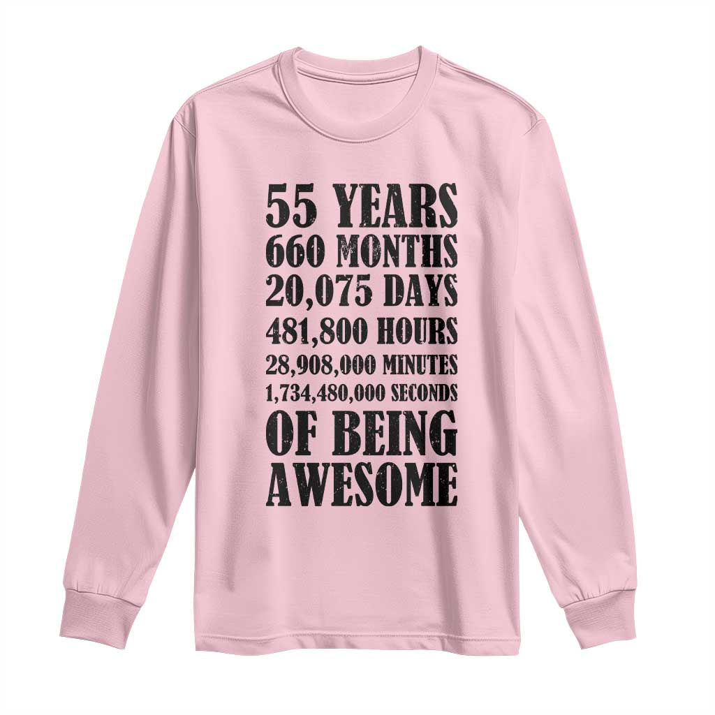 55th Milestone Birthday Long Sleeve Shirt 55 Years Of Being Awesome Graphic TS12 Light Pink Print Your Wear